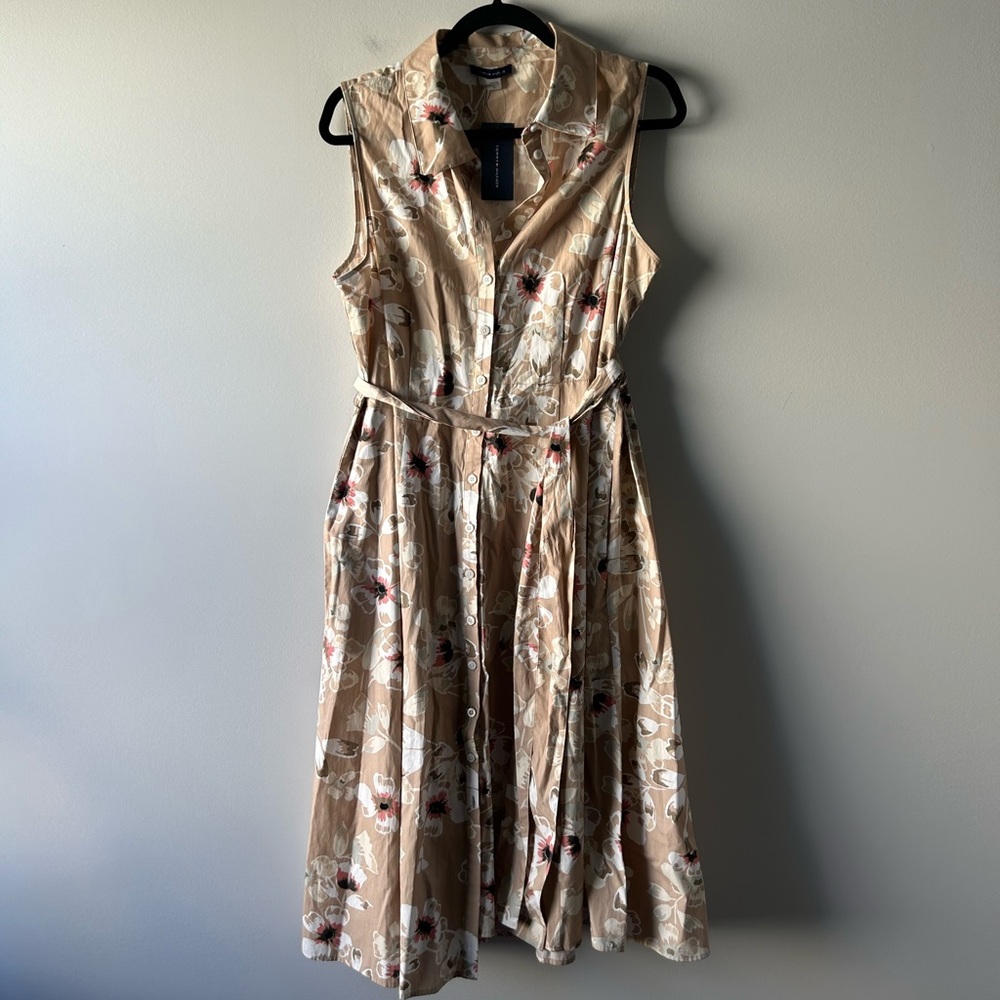 Tommy Hilfiger tan floral printed sleeveless dress
